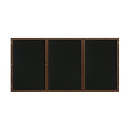United Visual Products 96"x48" 3-Door Wet/Dry Erase, Black Porcelain/Walnut Frame UV857D-WALNUT-BLKPORC